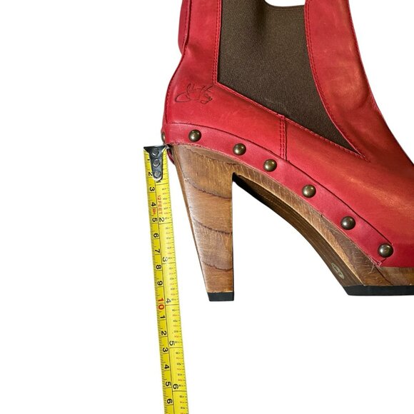 John Fluvog Faiths Certitude Red Ladies Leather Boots Size 9 Platform Wood Heel - Picture 16 of 16